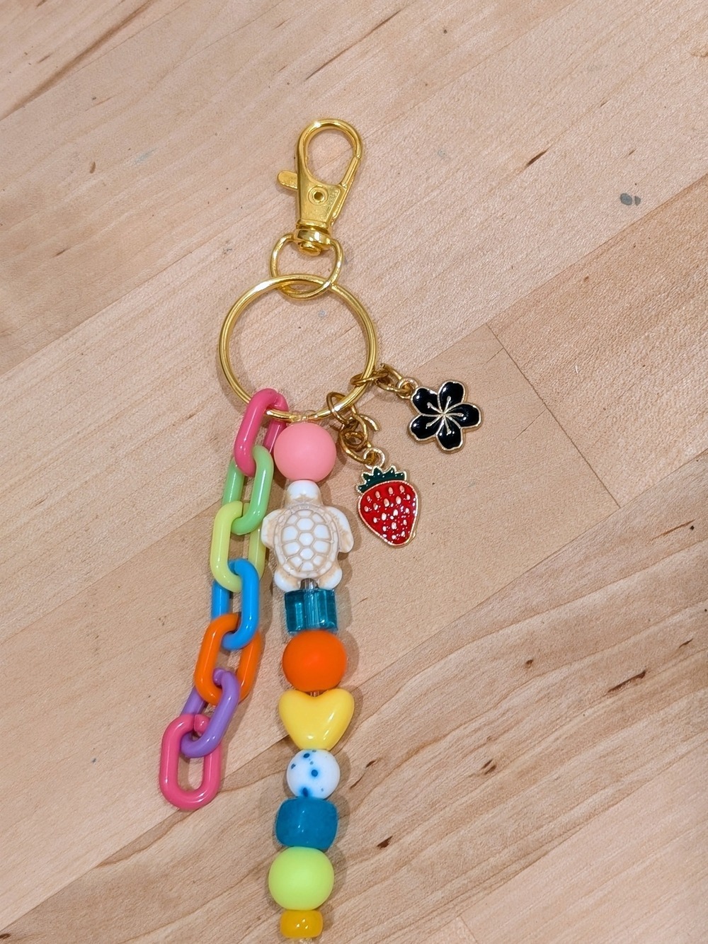 Colorful Bead & Charm Keychain – Gold Hardware